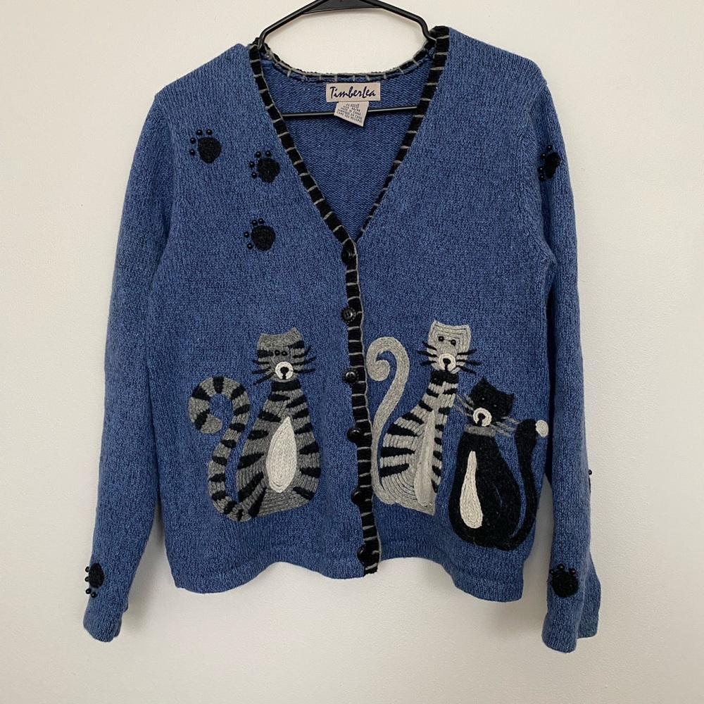 Vintage cottage core cat cardigan